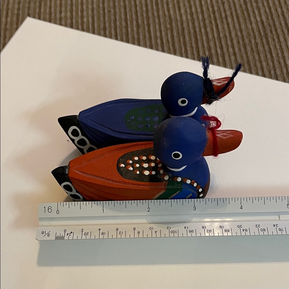 Korean Colorful Wooden Wedding Duck Figurines Handmade - Picture 9 of 10